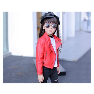girls pu jacket rivet zipper cool Leather clothing for girls 4-13 years old Classic collar zipper leather motorcycle #5