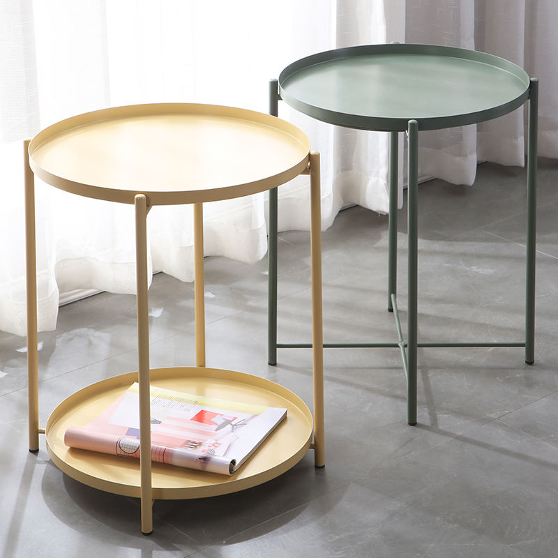 Nordic Double Layer Small Coffee Table Small Round Table Metal Tray Side Table With Storage Gold Modern Nightstand For Living Room Bedroom Sofa Corner Coffee Table Iron Round Table Side Tables