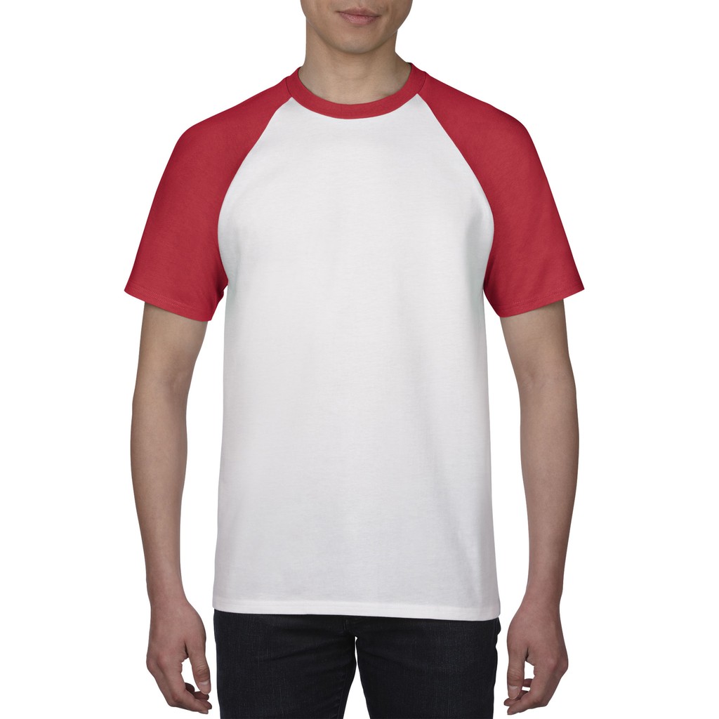 Gildan Premium Cotton Adult Raglan T-Shirt (White  Red) | Shopee 