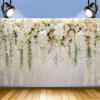 Wedding Floral Wall Backdrop White and Green Wisteria Rose Flowers Dessert Table Decoration for Wedding Bridal Shower Newborn Background Photography Vinyl 7x5ft #4