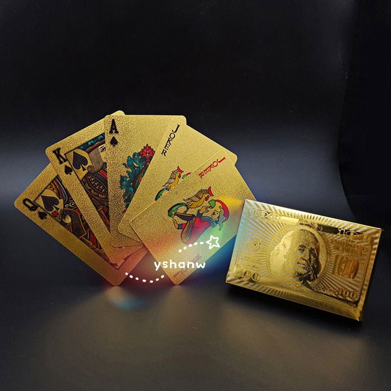 KALIFANO Luxury Gold Plated Playing Cards - $100 Bill Themed Waterproof Gold Foil Deck With Case