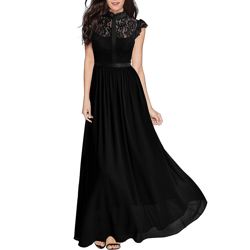 black cap sleeve maxi dress