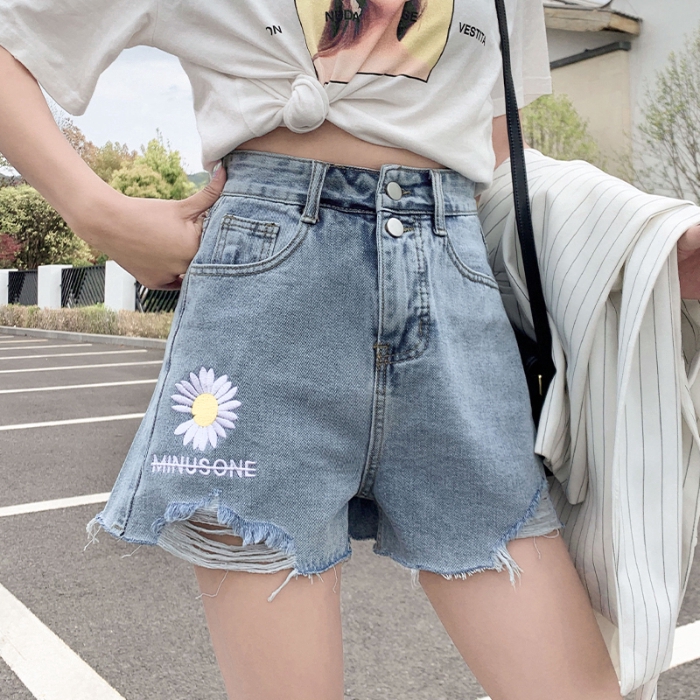 daisy shorts denim