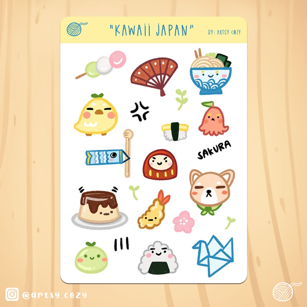Kawaii Japan Sticker Sheet, Laminated Vinyl Sticker by Artsy Cozy