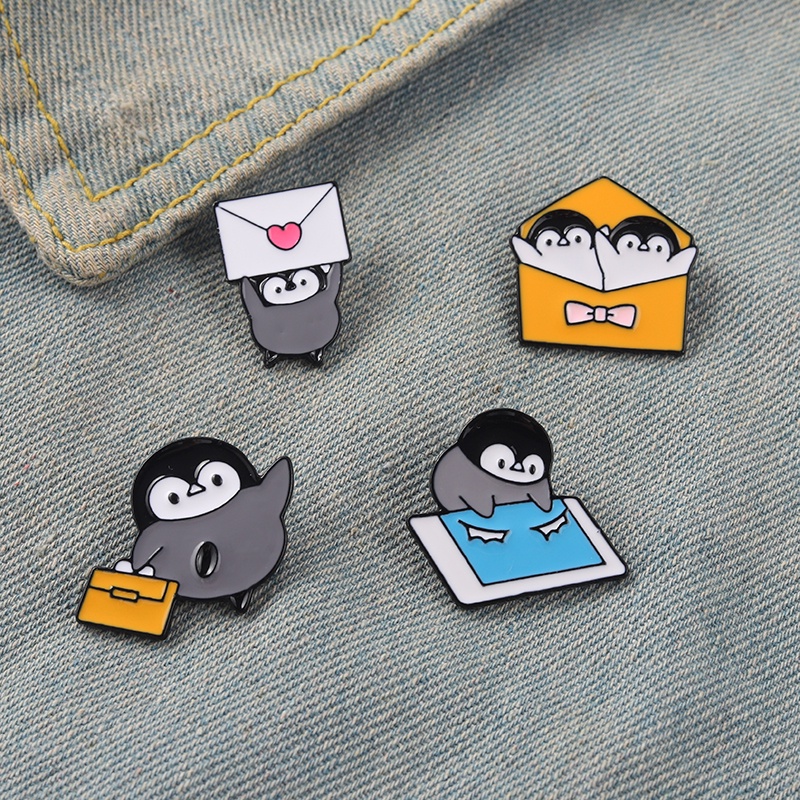 Penguin Postman Enamel Pins Deliver love Bear Brooches Shirt Lapel Badge Bag Funny Cute Jewelry Gift for Kids