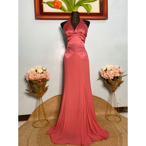 SALE! Peach pomelo pink orange gown (with stain po) | Shopee Philippines