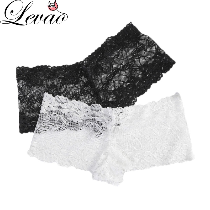 Levao Fashion Womens Lace Boxer Briefs Floral Flower Panties Sexy Lingerie Thin Hollow 5879