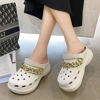Crocs 2021 New platform high-heeled sandals for women, lightweight all-rubber, chain decoration