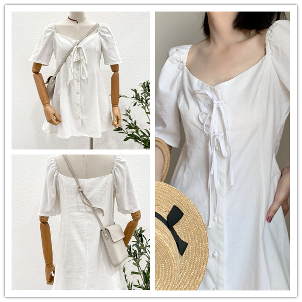 white cotton linen dress