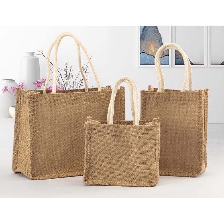 Abaca bag Diy hand-painted linen Jute sack muji handbag portable ...