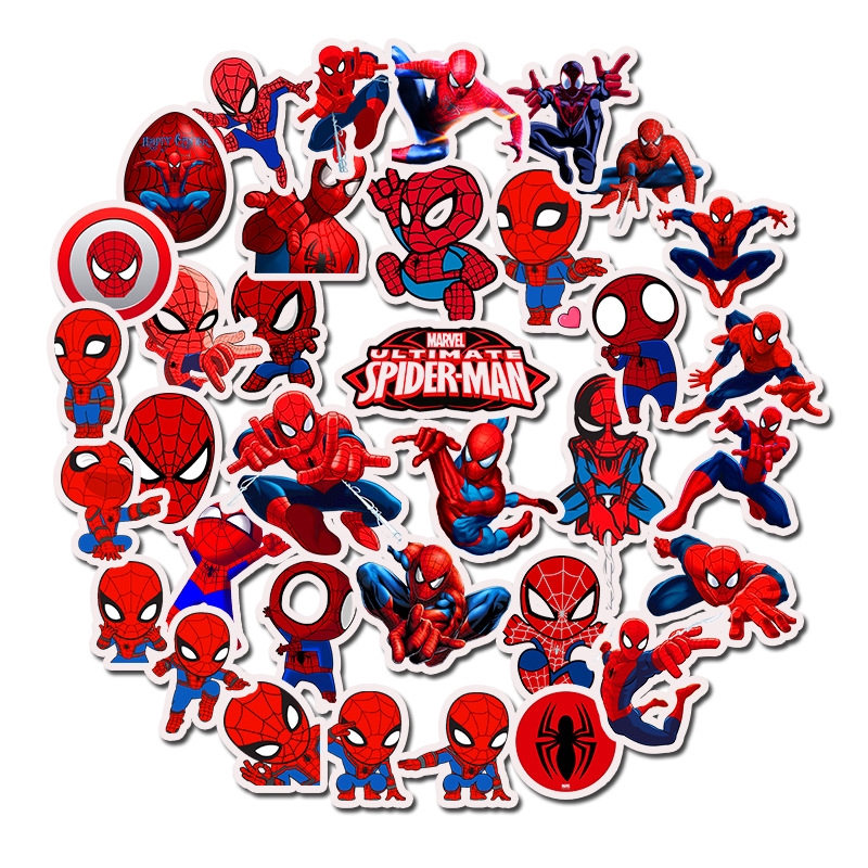 35pcs Cartoon Marvel Spiderman Stickers Superhero Decal Luggage