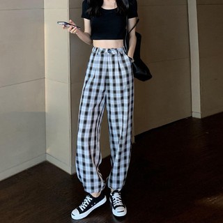 high waisted black and white plaid pants