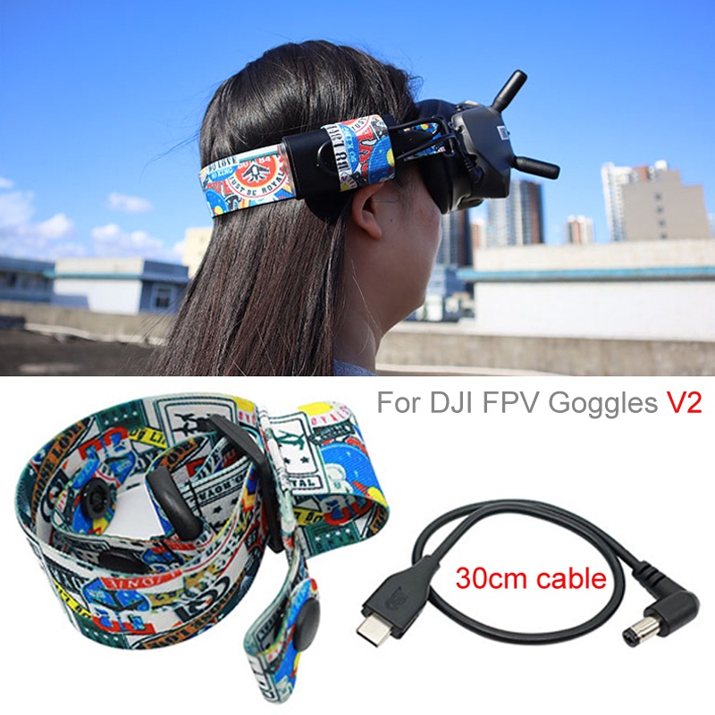 Adjustable Head Strap Elastic Band Colorful Headband Replacement for DJI FPV Goggles V2 Colorful Headband Adjustable Battery Head Strap 30cm Cable for DJ FPV Goggles V2