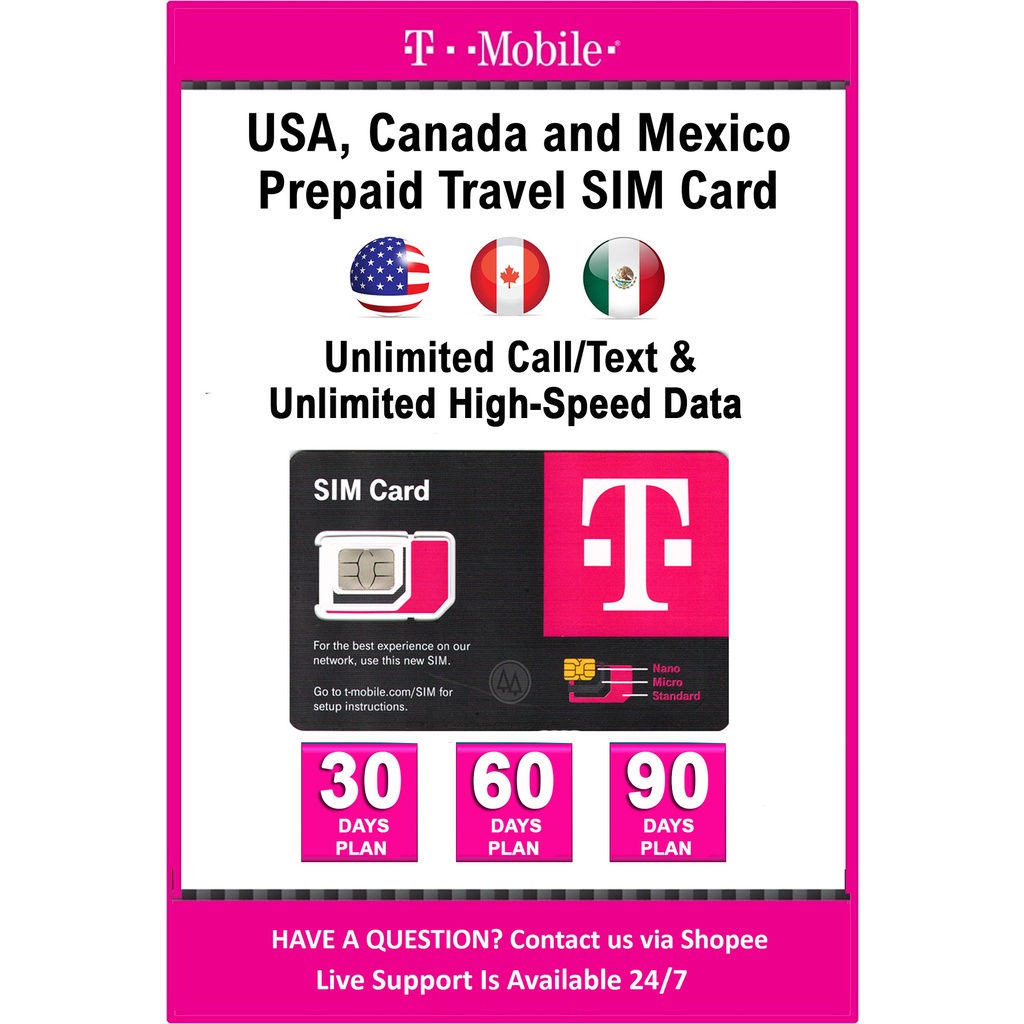 TMobile USA, Canada, Mexico Prepaid Travel Data SIM Card Unlimited