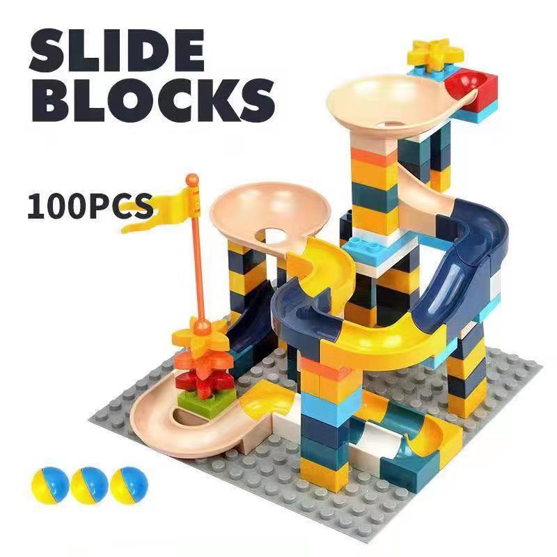 Lansite DIY marble race track ball block funnel slide brick children
