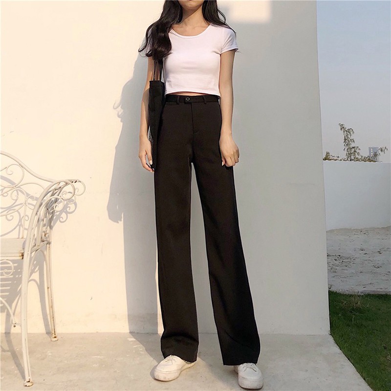 high waisted black straight leg pants