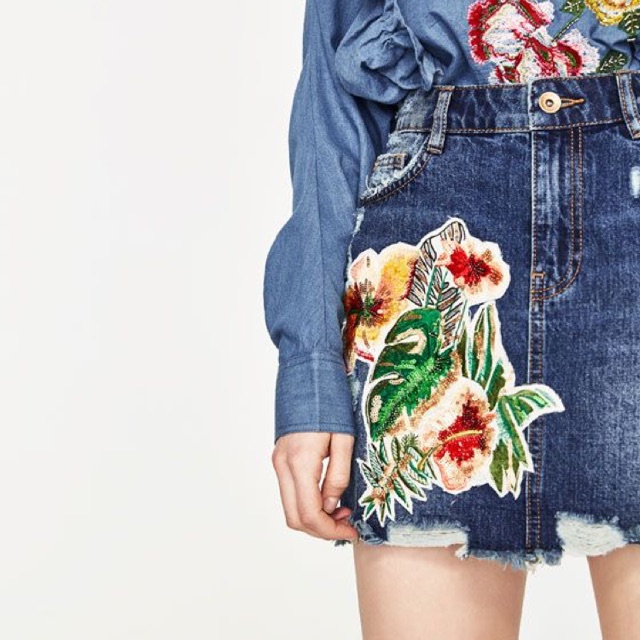 embroidered jean skirt