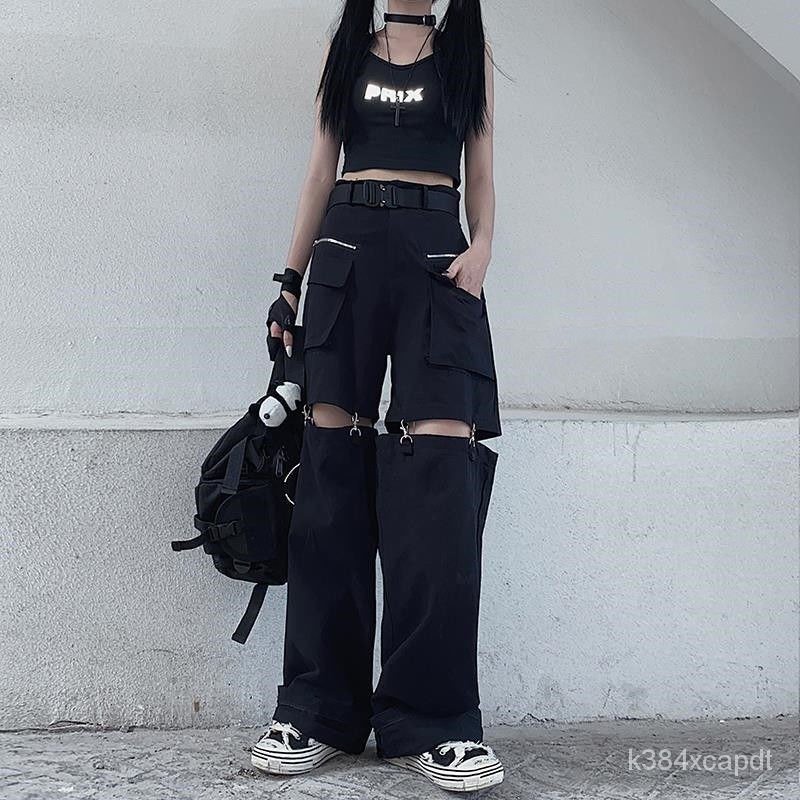 Deeptown Gothic Techwear Emo Black Cargo Pants Women Punk Oversize ...