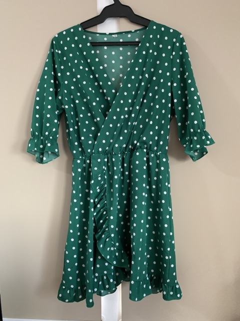 long green polka dot dress