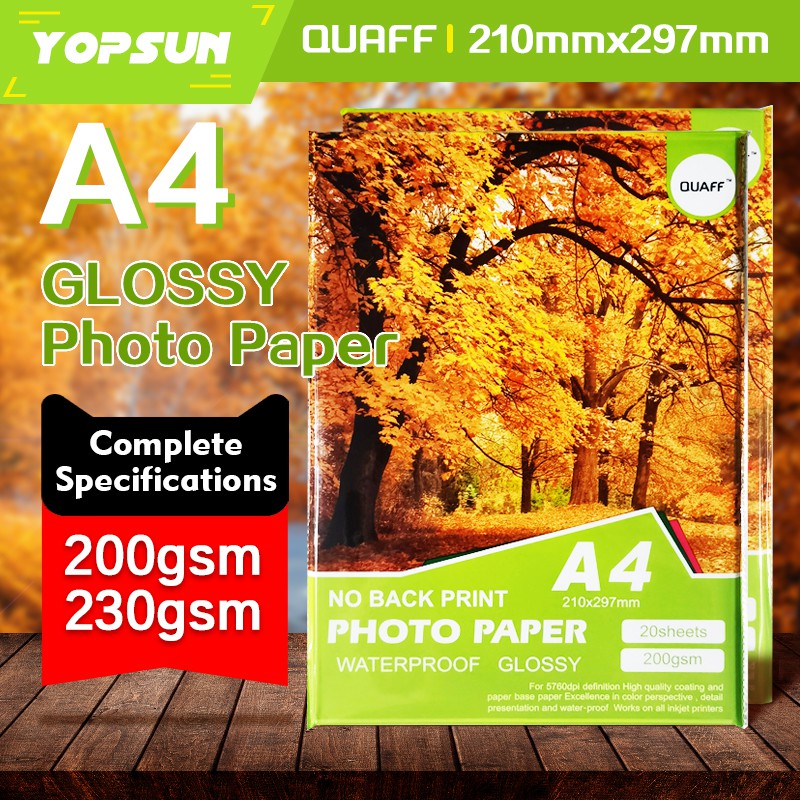 NO Back Print Photo Paper A4 Glossy 20Sheets Quaff Brand Shopee