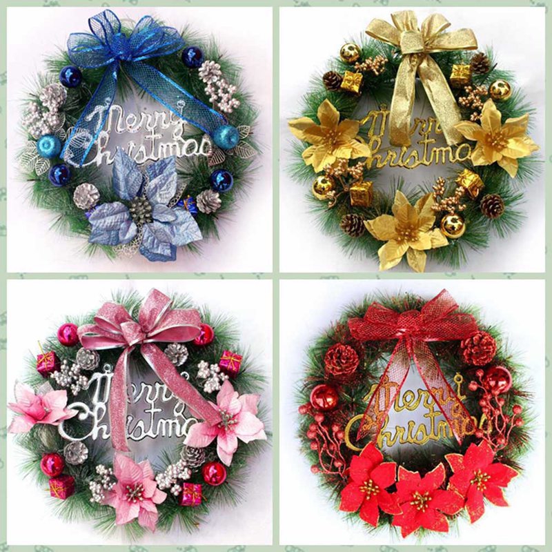 30cm Christmas Flower Wreath Door Hanging Ornament Garland Bell Home