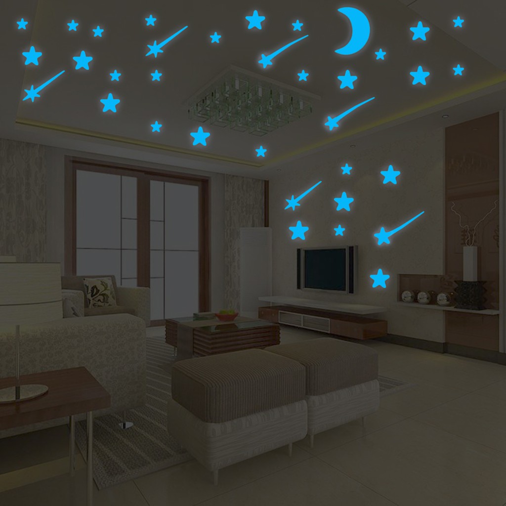 Glow In The Dark Star Wall Stickers 103pcs Star Moon Luminous Kids