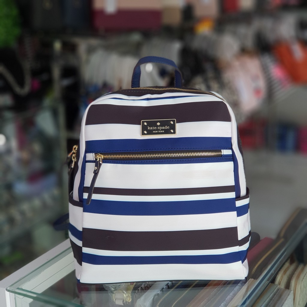 Kate Spade Blake Avenue Nylon Hilo - Classic Backpack with Bar Logo and Side  Pocket in Stripes | Shopee Philippines