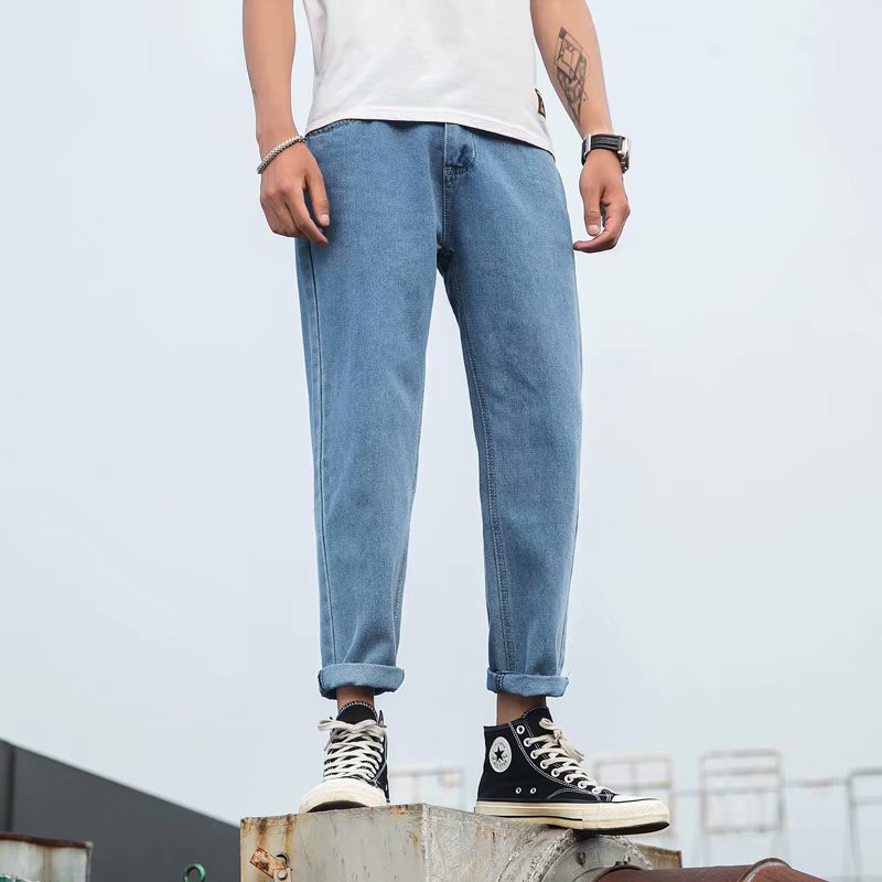 ankle length plain jeans Hong Kong style solid color trousers loose and ...