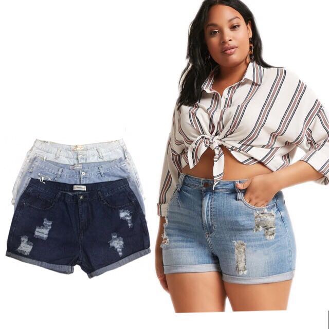 plus size ripped denim shorts