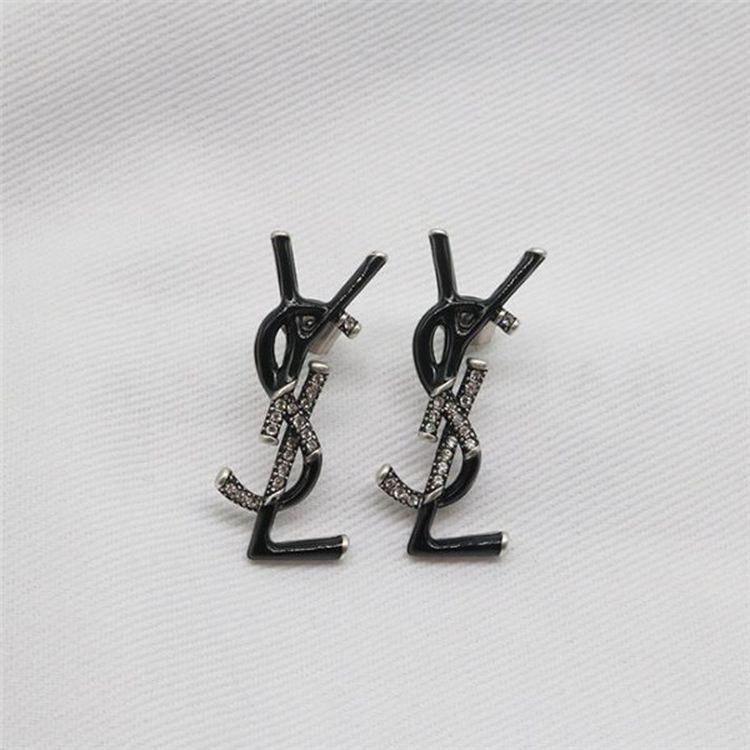 Y6 Ysl New Letter Black And White Matching Color Drop Oil Stud Retro ...