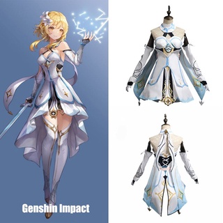 Game Genshin Impact Lumine Cosplay Costume Halloween Femme Anime Carnival Dress Lolita Maid Uniform Gloves Socks