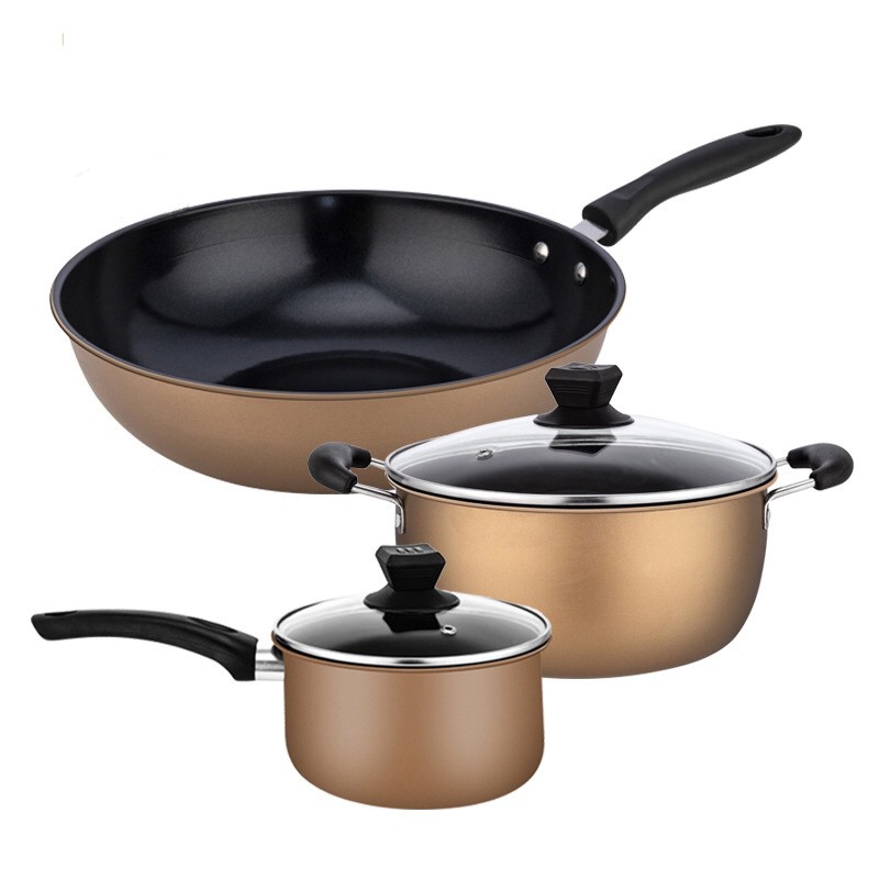 3pcs Cookware Set NonStick Wok Induction Cooker Kitchenware