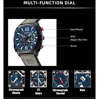 Curren Men's Watches Fashion Casual Quartz Sporty Wristwatches 2021 Male Chronograph Leather Luminous Waterproof Watch 8398l #7
