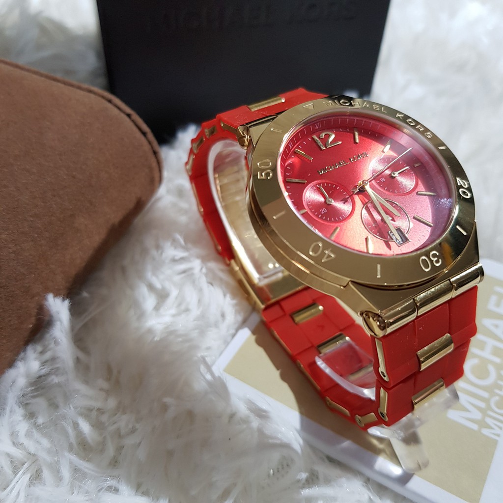 red and gold michael kors watch