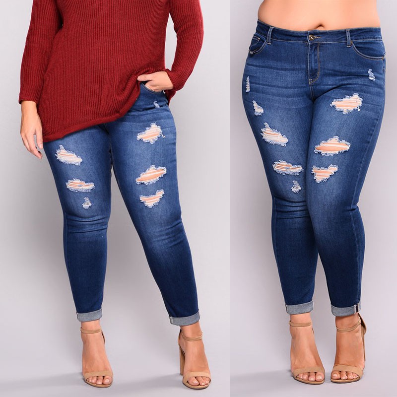 plus size stretch ripped jeans