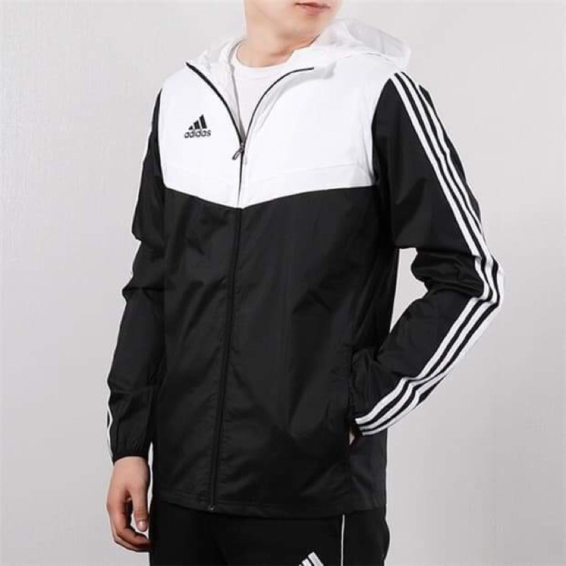 white and black adidas windbreaker