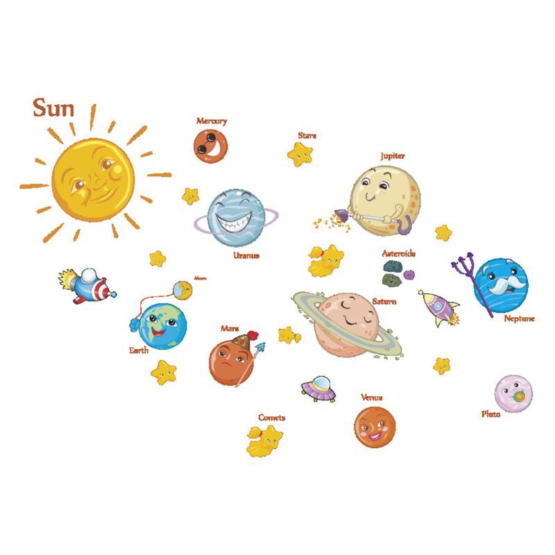 Solar System Cartoon Wall Sticker For Kids Room Stars Outer Space Planets  Earth Sun Saturn Mars Poster Mural School Decor | Shopee Philippines