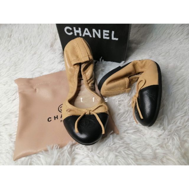 chanel flats beige