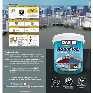 Davies Aquafloor 4 Liters (Gallon) Waterbased Floor Coating 100% ...