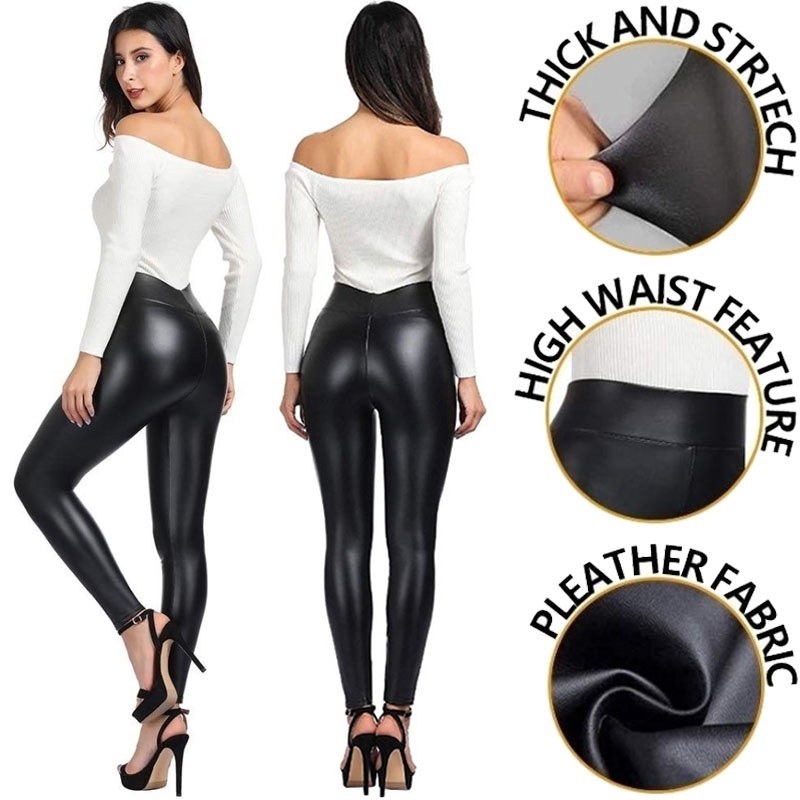 women's black stretch faux leather pants