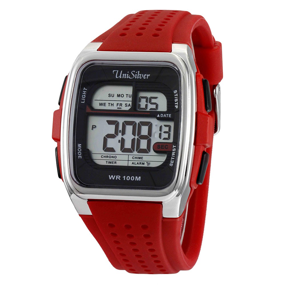 red digital watch