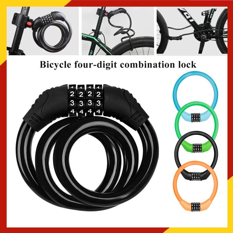 Ukallaite Mountain Bike Bicycle Steel Cable 4-Digit Number Security Coded Combination Lock 