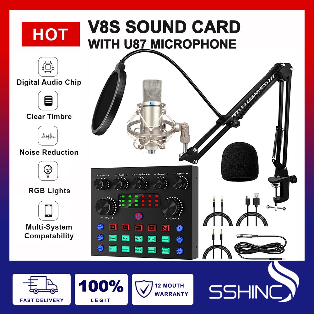 Professiona version v8 sound card with microphone condenser Complete