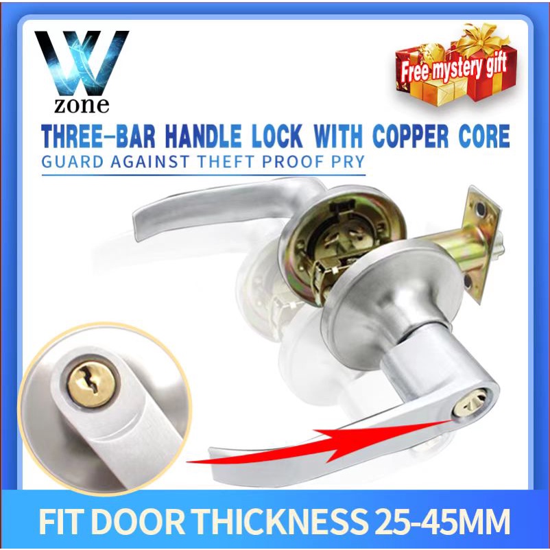 W ZONE Door Lock Stainless Steel Rustproof Door Handle Lock Anti