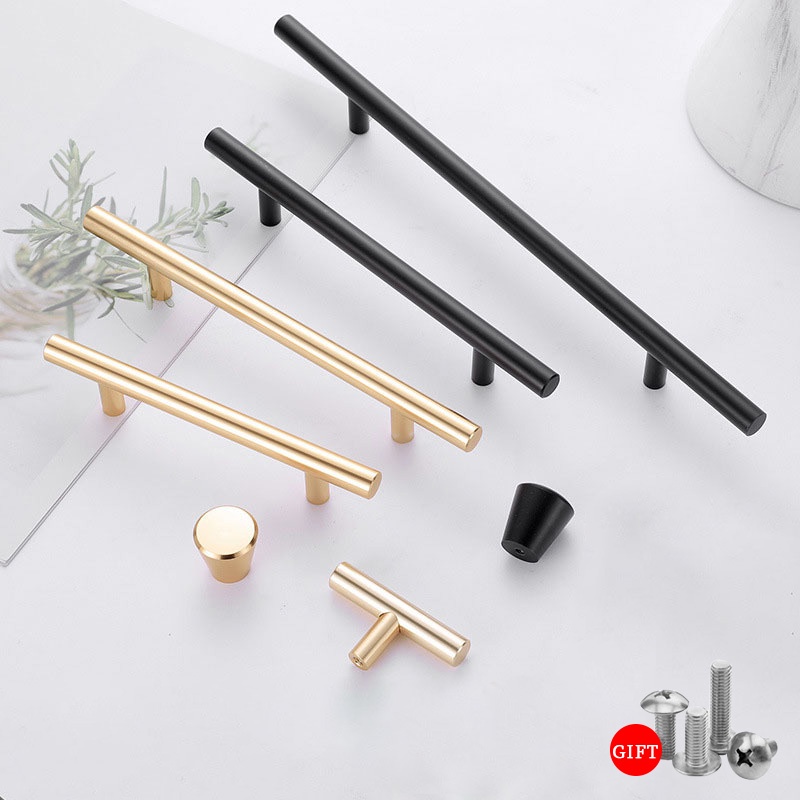 Brushed Gold Straight Door Handle Handles Stainless Steel Black