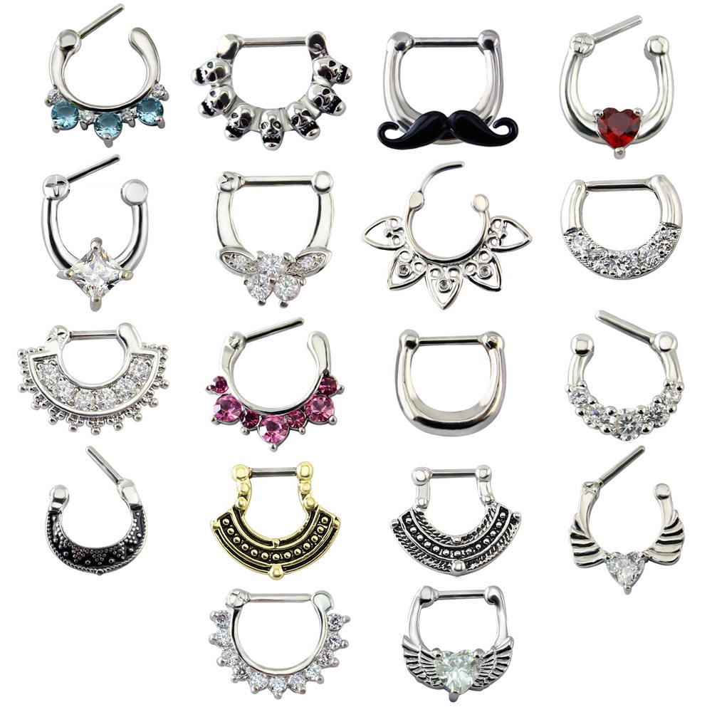 Stainless Steel Septum Rings Shiny Cubic Zircon Nose Cartilage Septum Clicker Crystal Nostril