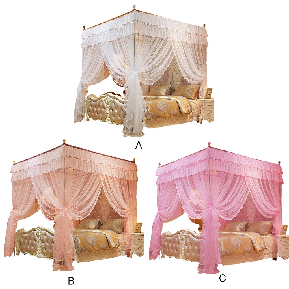pink bed canopy with lights