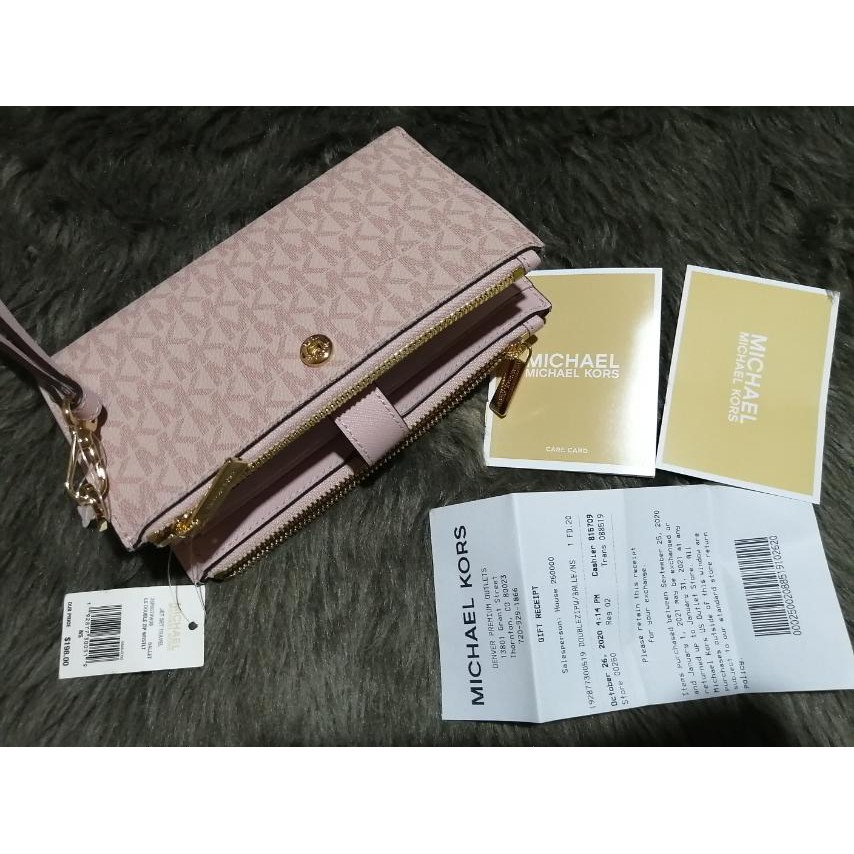 Michael Kors wallet double zip leather wristlet pink 