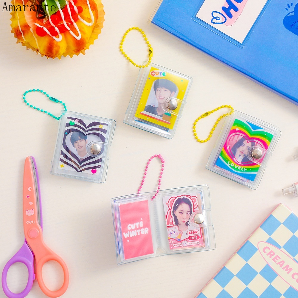 AMA 2 Inch Mini Card Bag with Chain Korea Cute Photo Album Transparent ID Card Holder Keychain Bag Collect