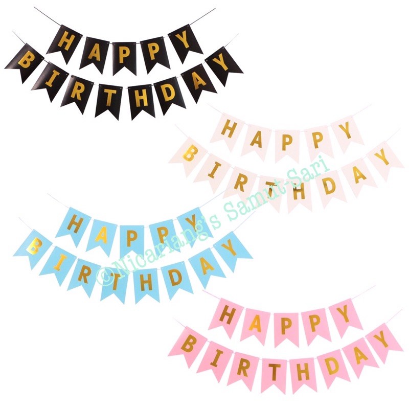 Happy Birthday Banner Small w/ Gold Letters Birthday Party Decoration ...